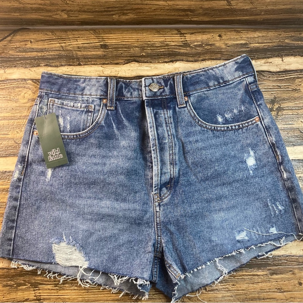 wild fable High Waist Distressed Denim Shorts - Blue